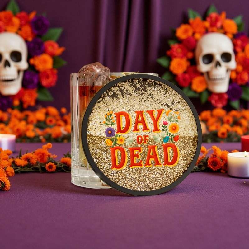 Halloween&Day of the Dead themed limited edition, customizable round acrylic quicksand cup matt -100% personalized design, print your Halloween pumpkin, ghost pattern or Day of the Dead skull pattern 