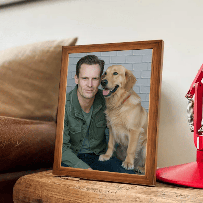 Golden Retriever&Man -Add-Loved-one to photo, Customize LED Illuminated Paintings Light